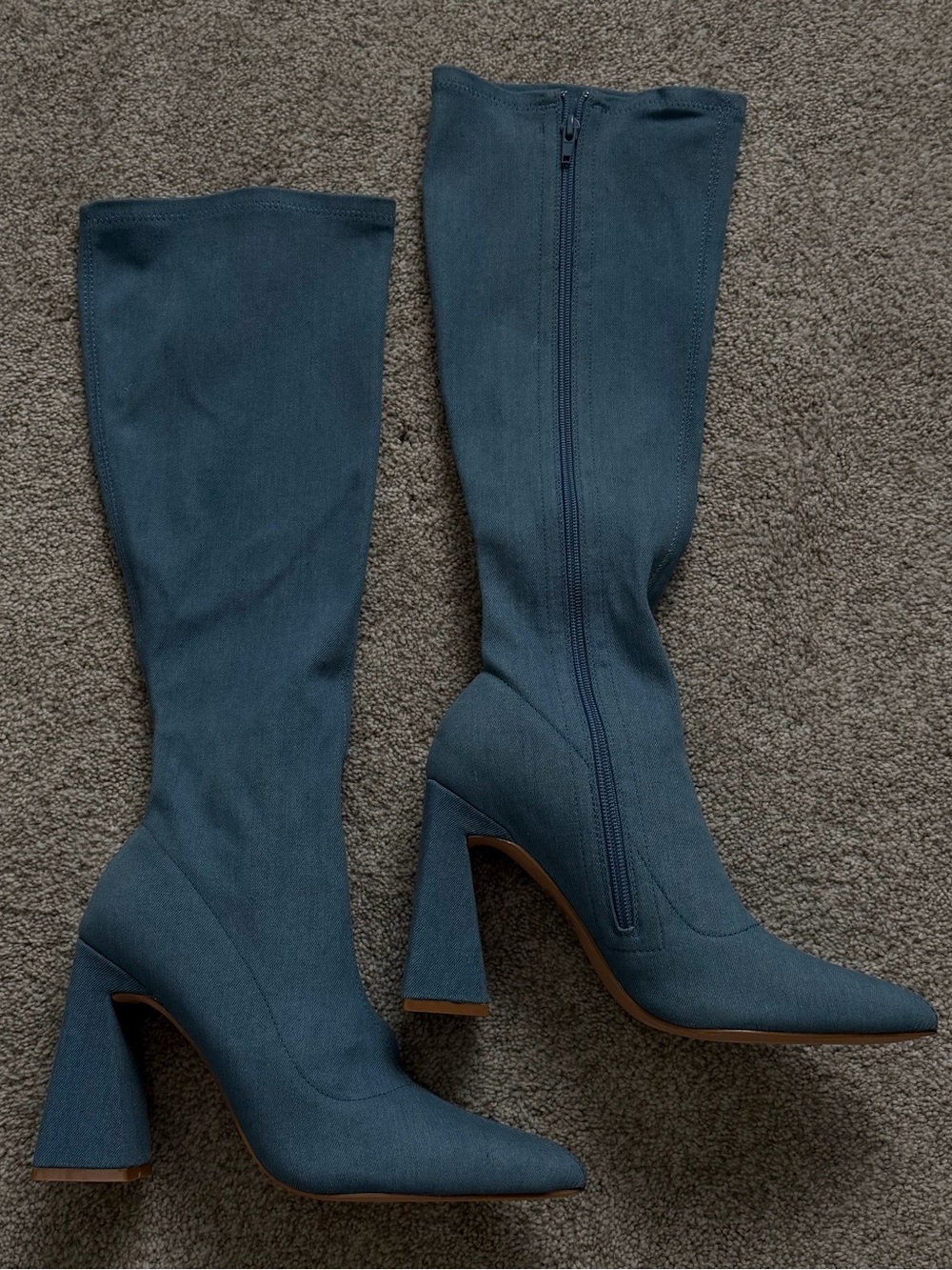 KAYLEEN By Los Angeles Tall Pointed Toe Block Heel Boots - Teal Blue